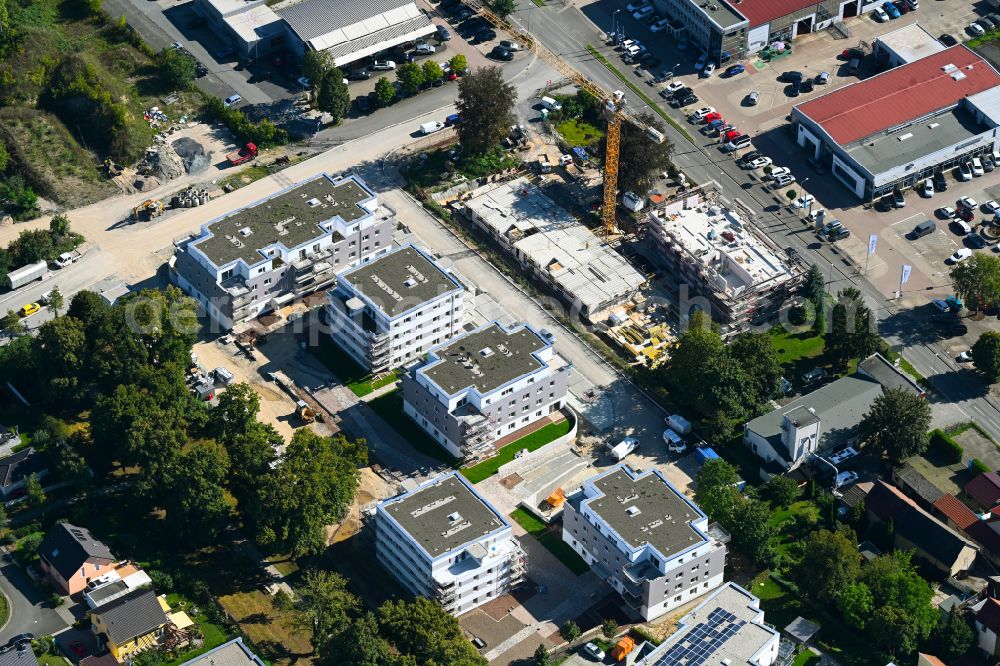 Jena from above - Construction site to build a new multi-family residential complex Linden-Allee on street Joachim-Darjes-Strasse in the district Zwaetzen in Jena in the state Thuringia, Germany