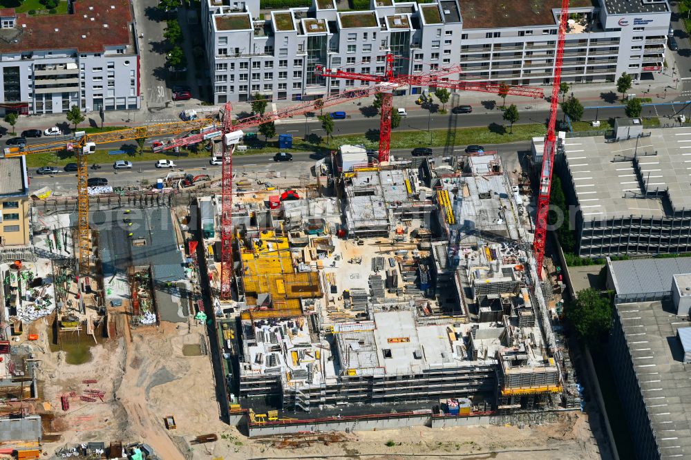 Aerial image Ludwigshafen am Rhein - Construction site to build a new multi-family residential complex Ludwigs-Quartier on street Yorckstrasse - Halbergstrasse - Rheinallee in Ludwigshafen am Rhein in the state Rhineland-Palatinate, Germany