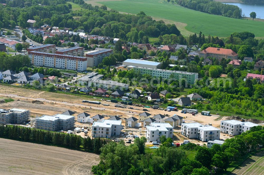 Biesenthal from the bird's eye view: Construction site to build a new multi-family residential complex Naturquartier in Biesenthal in the state Brandenburg, Germany