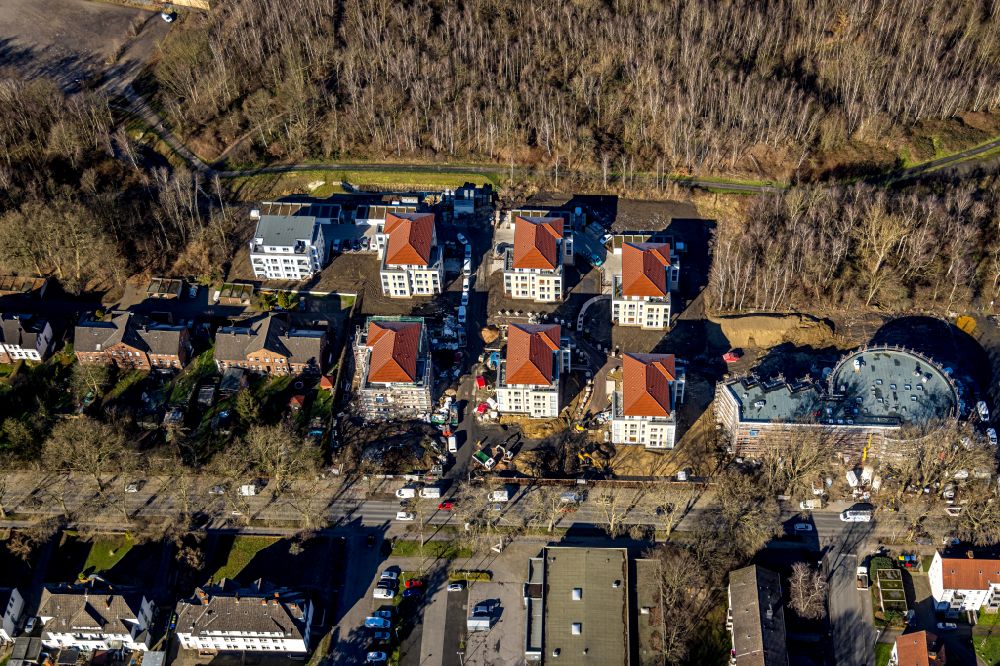Niederaden from above - Construction site to build a new multi-family residential complex on street Preussenstrasse in Niederaden at Ruhrgebiet in the state North Rhine-Westphalia, Germany