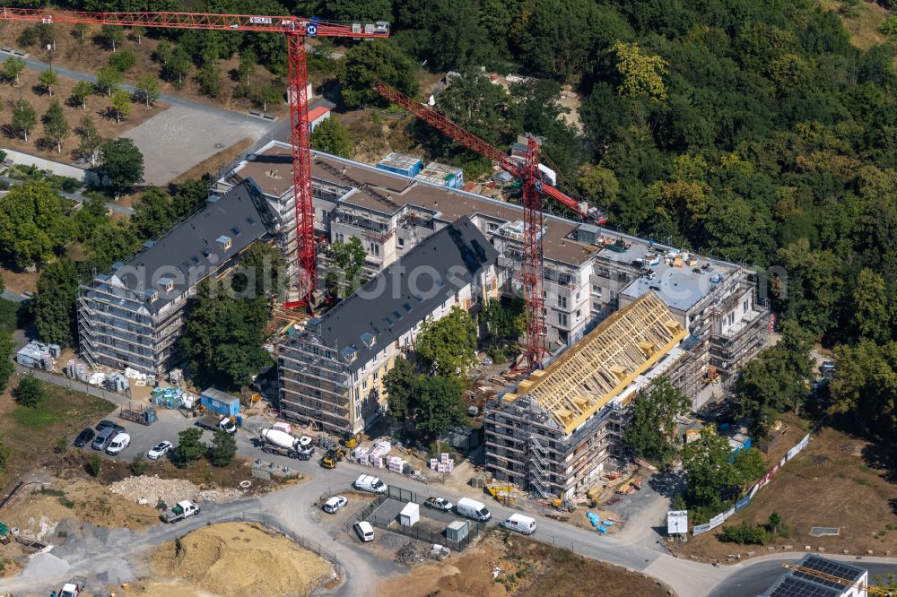 Würzburg from the bird's eye view: Construction site to build a new multi-family residential complex of Wohnen am Terrassenpark GmbH on street Elisabeth-Scheuring-Strasse in the district Frauenland in Wuerzburg in the state Bavaria, Germany