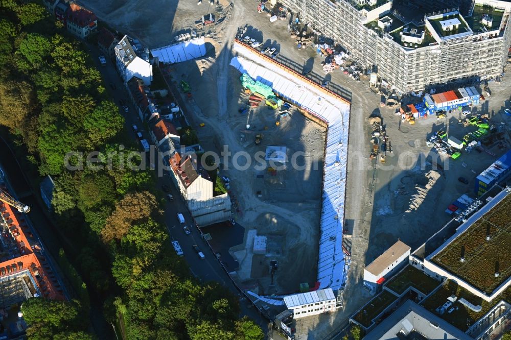 München from above - Construction site to build a new multi-family residential complex on Hochstrasse in the district Au-Haidhausen in Munich in the state Bavaria, Germany
