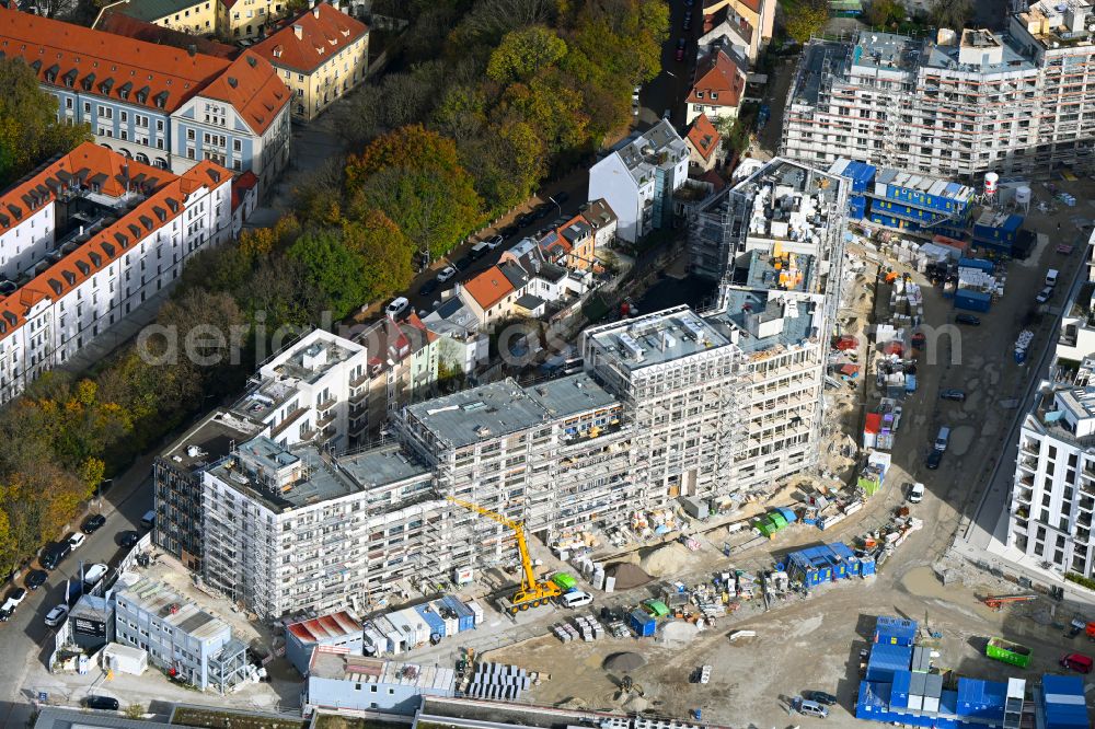 Aerial photograph München - Construction site to build a new multi-family residential complex on Hochstrasse in the district Au-Haidhausen in Munich in the state Bavaria, Germany