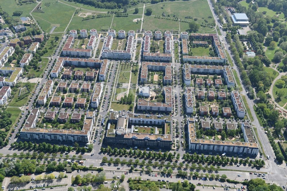 Berlin from the bird's eye view: New multi-family residential complex between Hasenholzer Allee and the Wiesenpark in the district Marzahn in Berlin