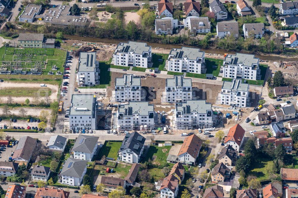 Achern from above - Construction site to build a new multi-family residential complex on street Kapellenstrasse in the district Oberachern in Achern in the state Baden-Wuerttemberg, Germany