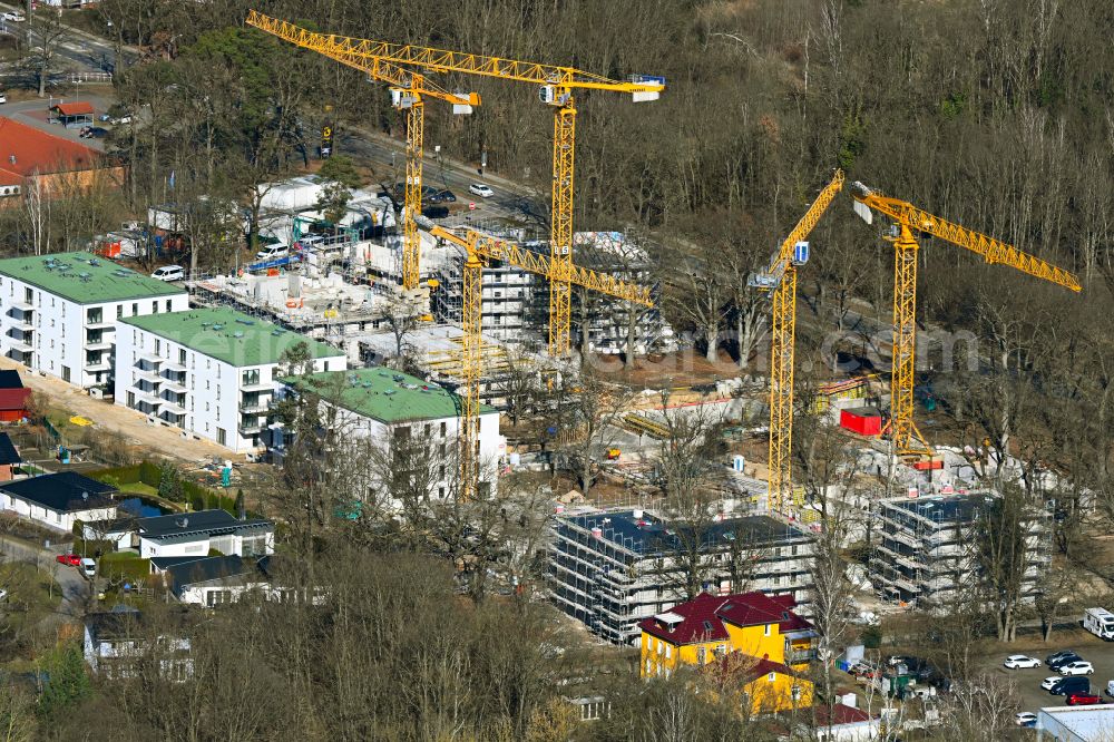 Aerial image Königs Wusterhausen - Construction site to build a new multi-family residential complex on street Schuette-Lanz-Strasse in the district Zeesen in Koenigs Wusterhausen in the state Brandenburg, Germany