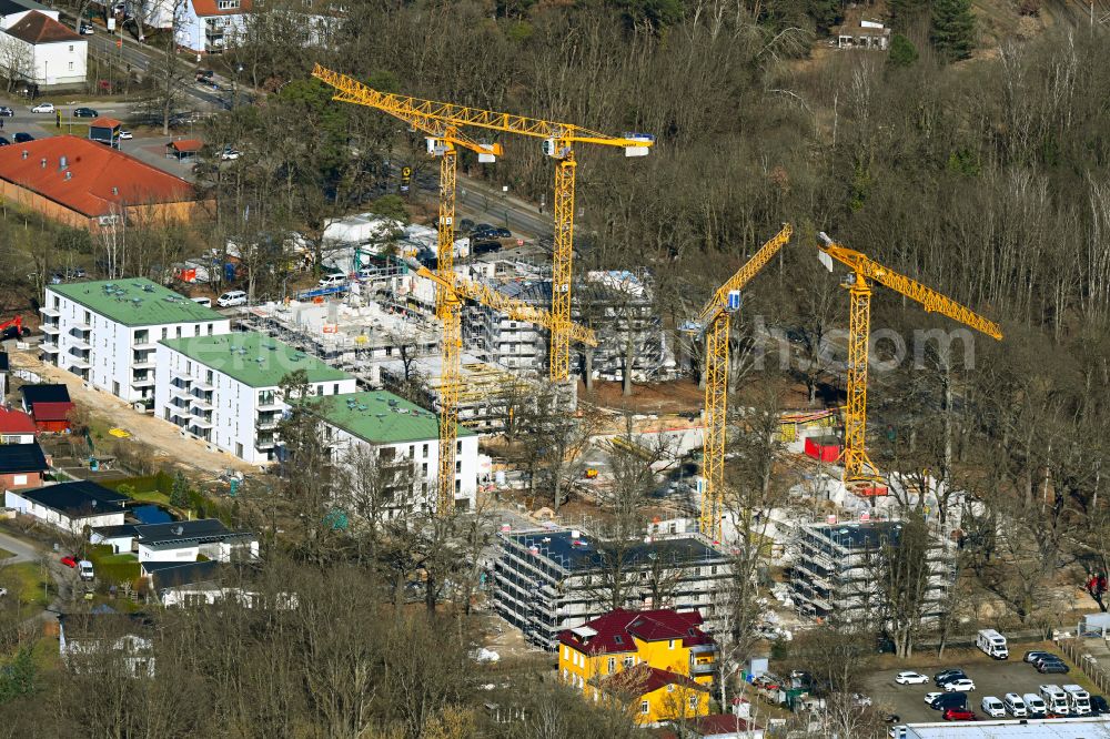 Aerial photograph Königs Wusterhausen - Construction site to build a new multi-family residential complex on street Schuette-Lanz-Strasse in the district Zeesen in Koenigs Wusterhausen in the state Brandenburg, Germany