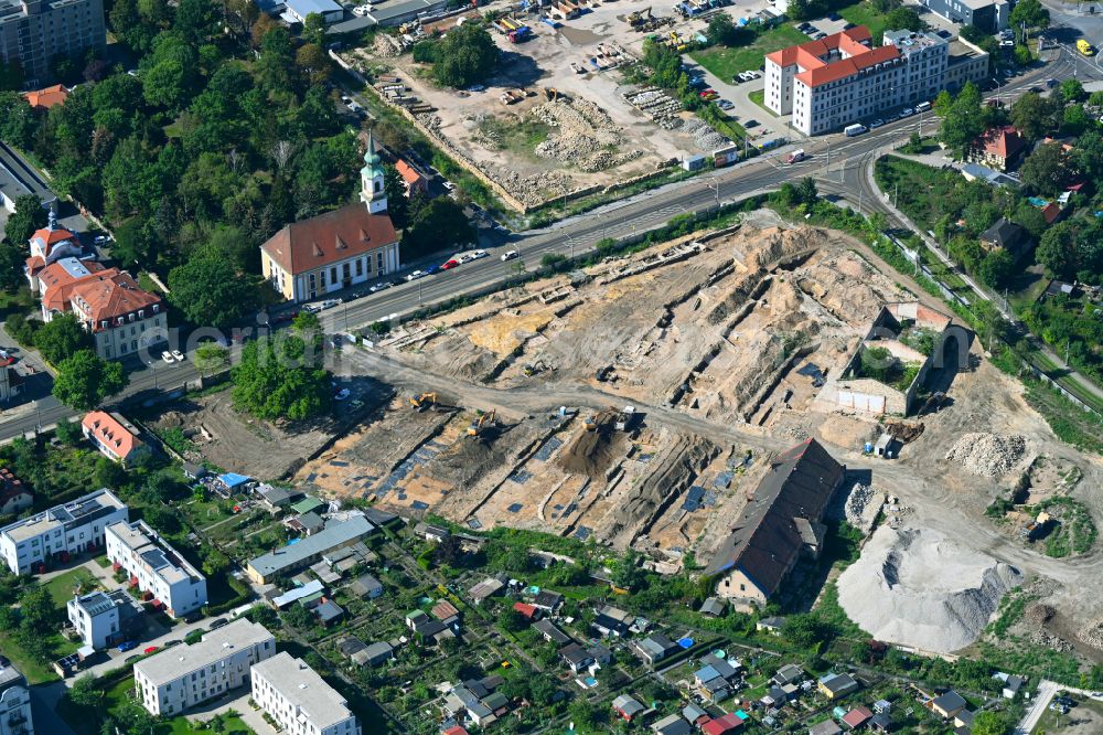 Aerial photograph Dresden - Construction site to build a new multi-family residential complex Ostravorwerk on street Friedrichstrasse - Vorwerkstrasse in the district Friedrichstadt in Dresden in the state Saxony, Germany