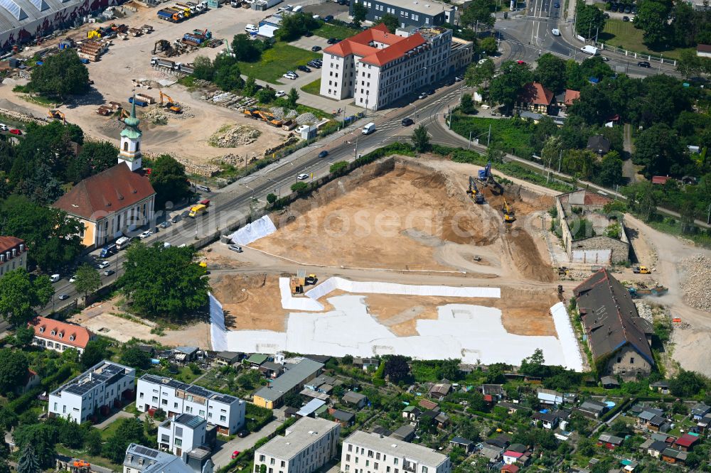 Aerial image Dresden - Construction site to build a new multi-family residential complex Ostravorwerk on street Friedrichstrasse - Vorwerkstrasse in the district Friedrichstadt in Dresden in the state Saxony, Germany