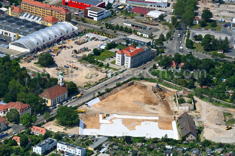 Aerial photograph Dresden - Construction site to build a new multi-family residential complex Ostravorwerk on street Friedrichstrasse - Vorwerkstrasse in the district Friedrichstadt in Dresden in the state Saxony, Germany