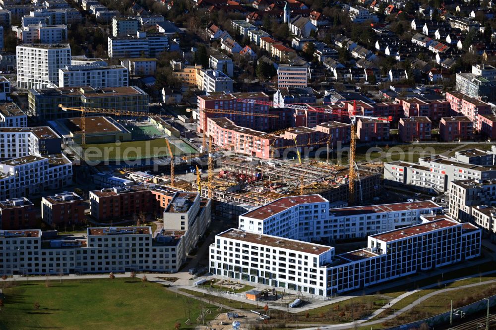 Aerial image München - Construction site to build a new multi-family residential complex Patio PASING on street Berduxstrasse - Hermine-von-Parish-Strasse in the district Pasing-Obermenzing in Munich in the state Bavaria, Germany