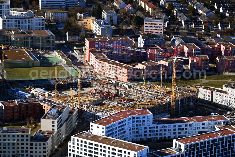 Aerial photograph München - Construction site to build a new multi-family residential complex Patio PASING on street Berduxstrasse - Hermine-von-Parish-Strasse in the district Pasing-Obermenzing in Munich in the state Bavaria, Germany