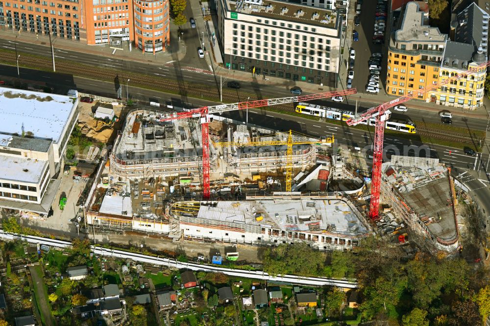 Aerial photograph Leipzig - Construction site to build a new multi-family residential complex on Prager Strasse corner Johannisallee in the district Zentrum-Suedost in Leipzig in the state Saxony, Germany