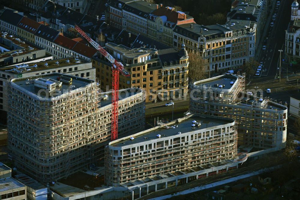 Aerial image Leipzig - Construction site to build a new multi-family residential complex on Prager Strasse corner Johannisallee in the district Zentrum-Suedost in Leipzig in the state Saxony, Germany