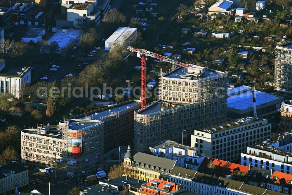 Leipzig from above - Construction site to build a new multi-family residential complex on Prager Strasse corner Johannisallee in the district Zentrum-Suedost in Leipzig in the state Saxony, Germany