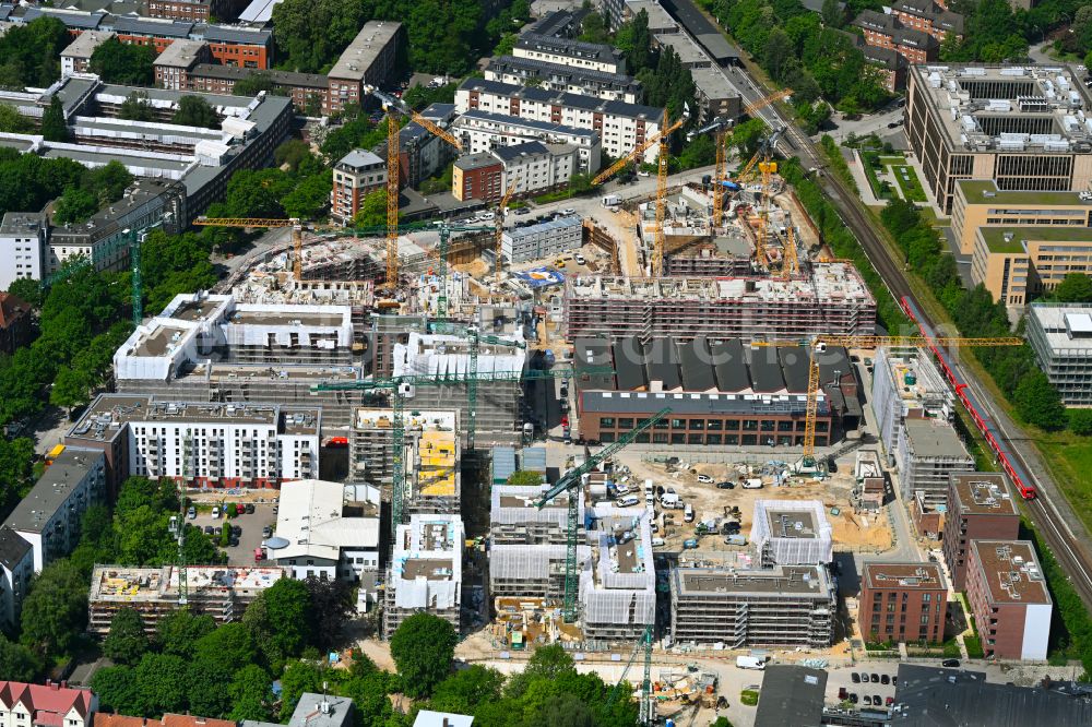 Aerial image Hamburg - Construction site to build a new multi-family residential complex Kolbenhoefe - QUARTIER AN DER FRIEDENSALLEE on street Friedensallee - Bahrenfelder Kirchenweg - Gasstrasse - Hohenzollernring in Hamburg, Germany
