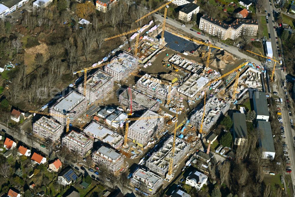 Aerial image Berlin - Construction site to build a new multi-family residential complex Quartier Iduna on Romain-Rolland-Strasse - Idunastrasse - Neukirchstrasse in the district Heinersdorf in Berlin, Germany