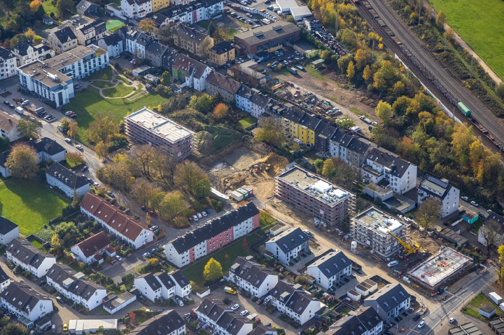 Aerial photograph Bochum - Construction site to build a new multi-family residential complex of Quartiers Vorm Gruthoff on street Vorm Gruthoff in the district Riemke in Bochum at Ruhrgebiet in the state North Rhine-Westphalia, Germany