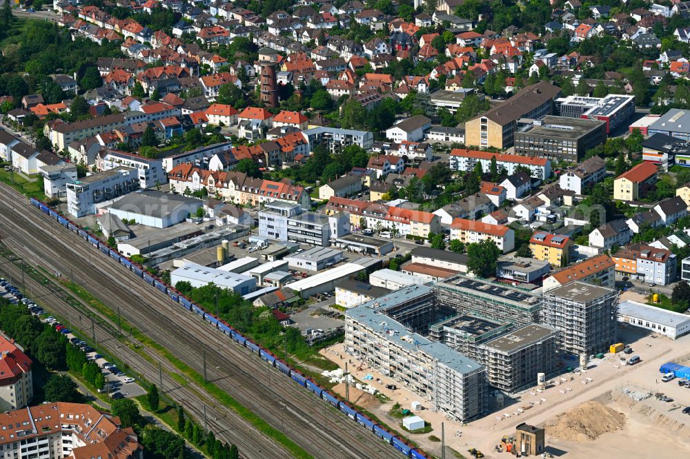 Aerial photograph Schwetzingen - Construction site to build a new multi-family residential complex Schwetzinger Hoefe on street Scheffelstrasse in the district Rheinau in Schwetzingen in the state Baden-Wuerttemberg, Germany