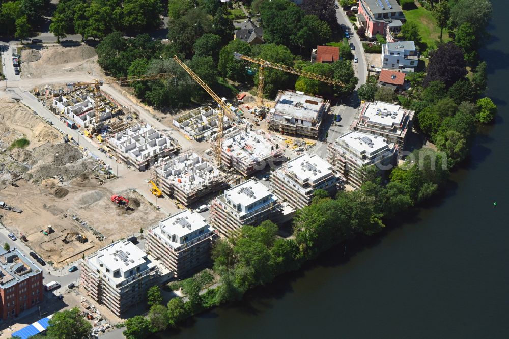 Aerial image Berlin - Construction site to build a new multi-family residential complex SPREEQUARTIER SPINDLERSFELD on street Carl-Spindler-Strasse in the district Koepenick in Berlin, Germany