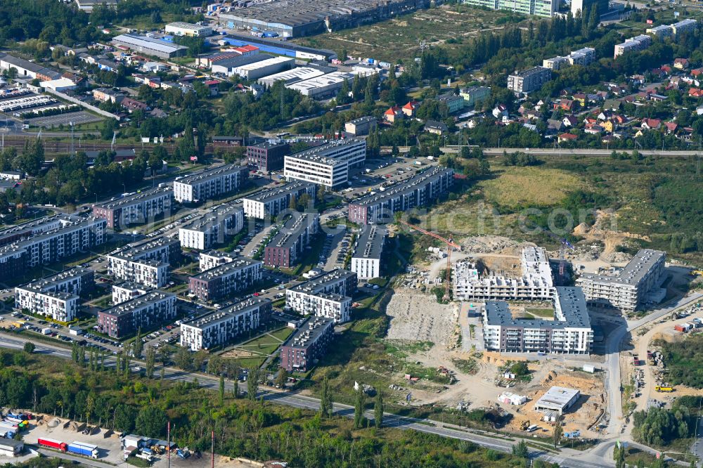 Szczecin - Stettin from the bird's eye view: Construction site to build a new multi-family residential complex on street Gorzowska in the district Gumience in Szczecin in West Pomeranian, Poland