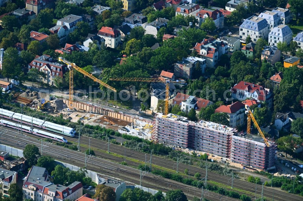 Berlin from the bird's eye view: Construction site to build a new multi-family residential complex Wandlitzstrasse Kaisergaerten in the district Karlshorst in Berlin, Germany