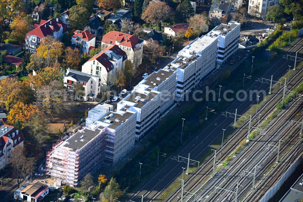 Berlin from above - Construction site to build a new multi-family residential complex Wandlitzstrasse Kaisergaerten in the district Karlshorst in Berlin, Germany