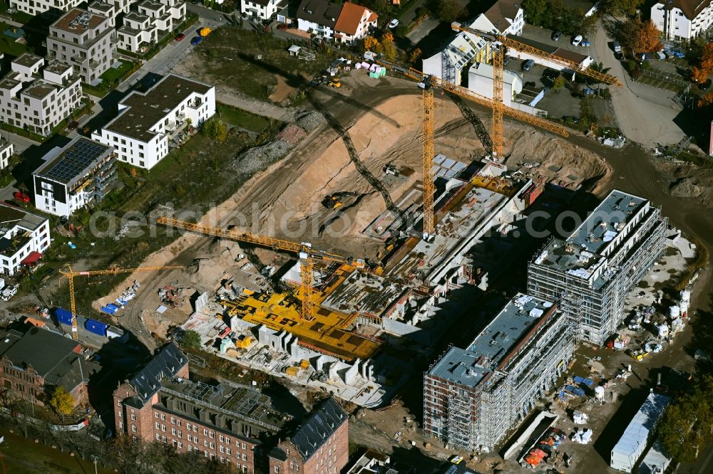 Aerial photograph Mannheim - Construction site to build a new multi-family residential complex Marianne-Cohn-Strasse - Fritz-Salm-Strasse - Friedrich-Ebert-Strasse in the district Neckarstadt-Ost in Mannheim in the state Baden-Wuerttemberg, Germany
