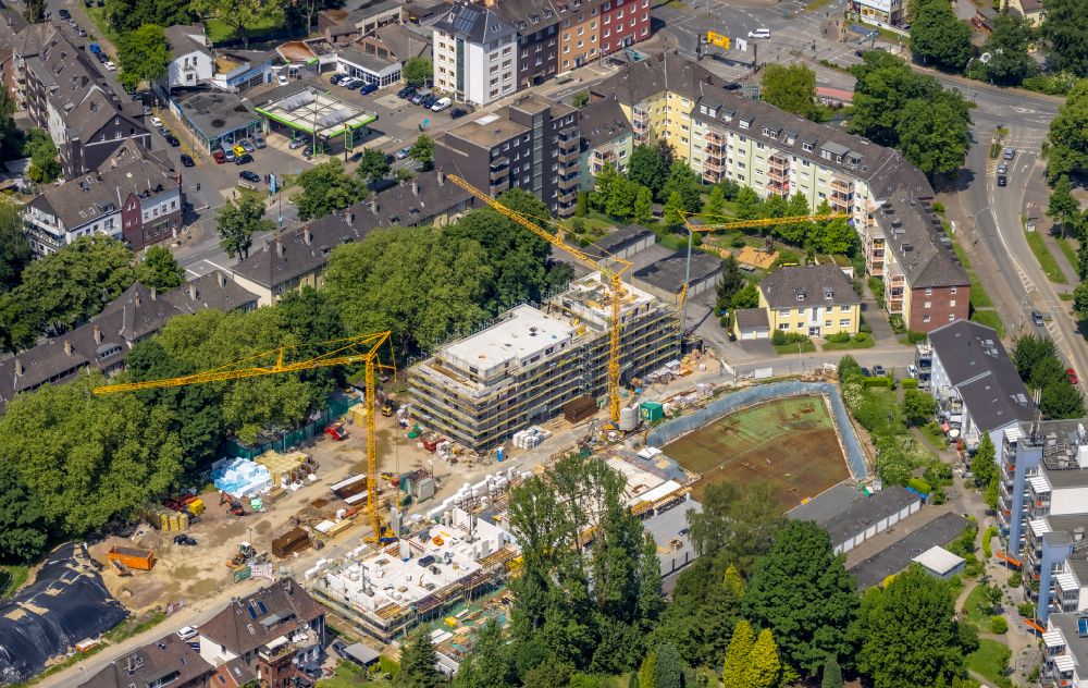 Aerial image Herne - Construction site to build a new multi-family residential complex Wohnen on Westbach on street Am Westbach in Herne at Ruhrgebiet in the state North Rhine-Westphalia, Germany