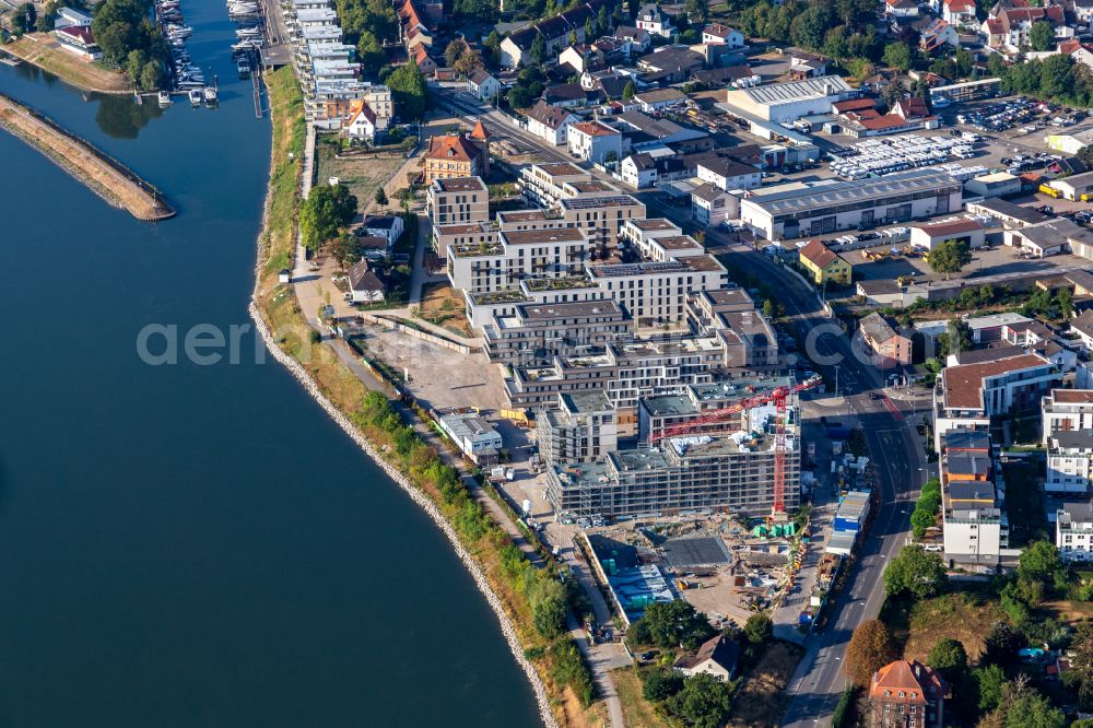 Speyer from above - Construction site to build a new multi-family residential complex Wohnviertel on Fluss on street Alte Ziegelei on rhine river in Speyer in the state Rhineland-Palatinate, Germany