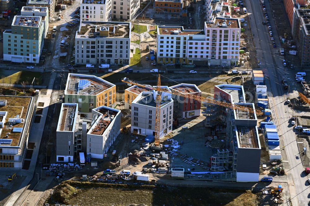 Aerial photograph München - Construction site to build a new multi-family residential complex between Aubinger Allee, Ellis-Kaut-Strasse and Hans-Clarin-Weg in Munich in the state Bavaria, Germany