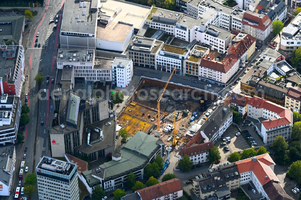 Aerial image Osnabrück - Construction site for a new micro apartment complex Georgstrasse corner Moeserstrasse in Osnabrueck in the state Lower Saxony, Germany