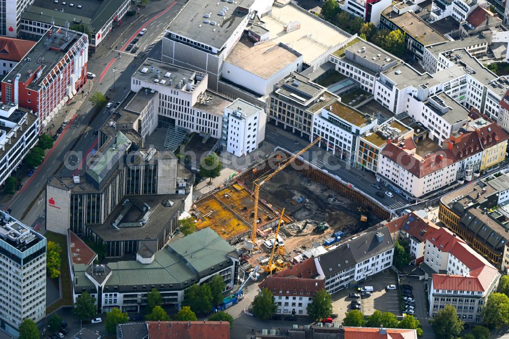 Aerial photograph Osnabrück - Construction site for a new micro apartment complex Georgstrasse corner Moeserstrasse in Osnabrueck in the state Lower Saxony, Germany