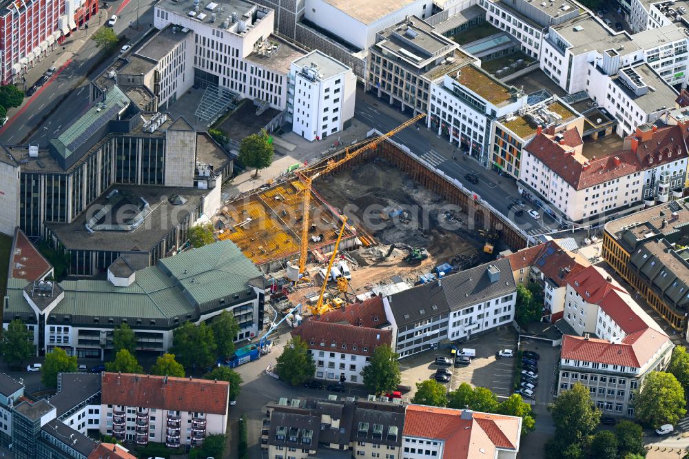Osnabrück from above - Construction site for a new micro apartment complex Georgstrasse corner Moeserstrasse in Osnabrueck in the state Lower Saxony, Germany