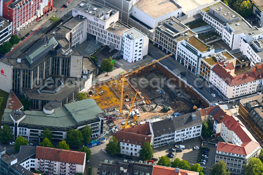 Osnabrück from the bird's eye view: Construction site for a new micro apartment complex Georgstrasse corner Moeserstrasse in Osnabrueck in the state Lower Saxony, Germany