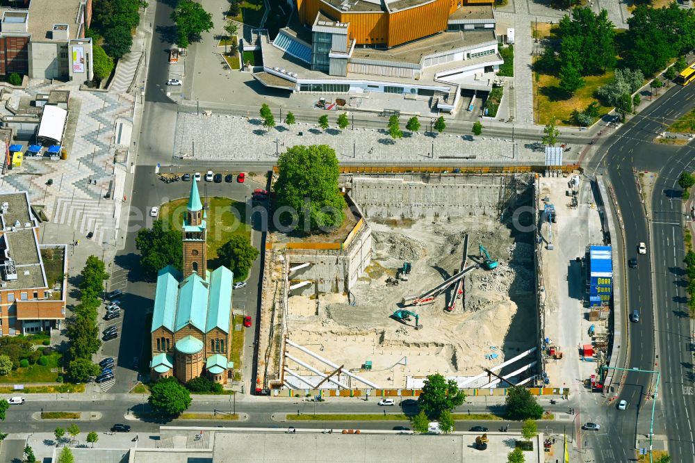 Berlin from above - Construction site of museum building ensemble Museum of 20. Jahrhunderts in the district Tiergarten in Berlin, Germany