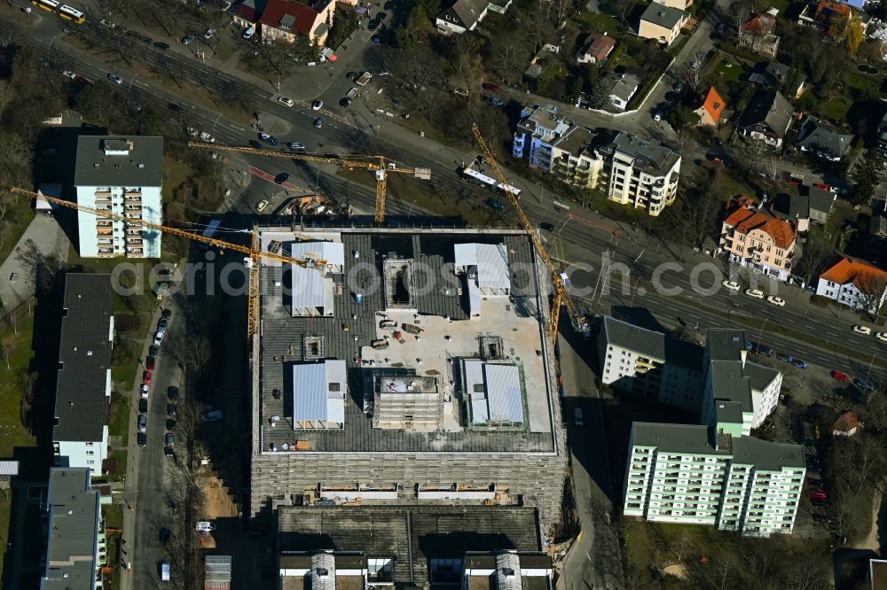 Berlin from above - Construction site for a new extension to the hospital grounds Vivantes Klinikum Neukoelln on street Rudower Chaussee in the district Neukoelln in Berlin, Germany