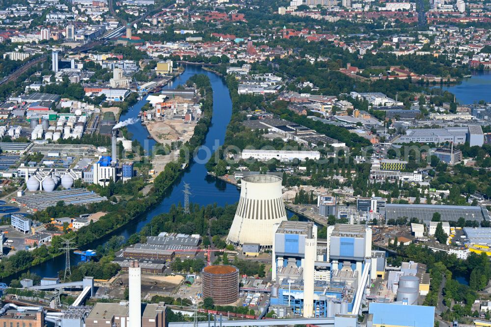 Aerial image Berlin - Construction site for the new construction of a retention basin and water storage tank - heat storage tank on the premises of the Reuter West combined heat and power plant in the district of Siemensstadt in the district Siemensstadt in Berlin, Germany