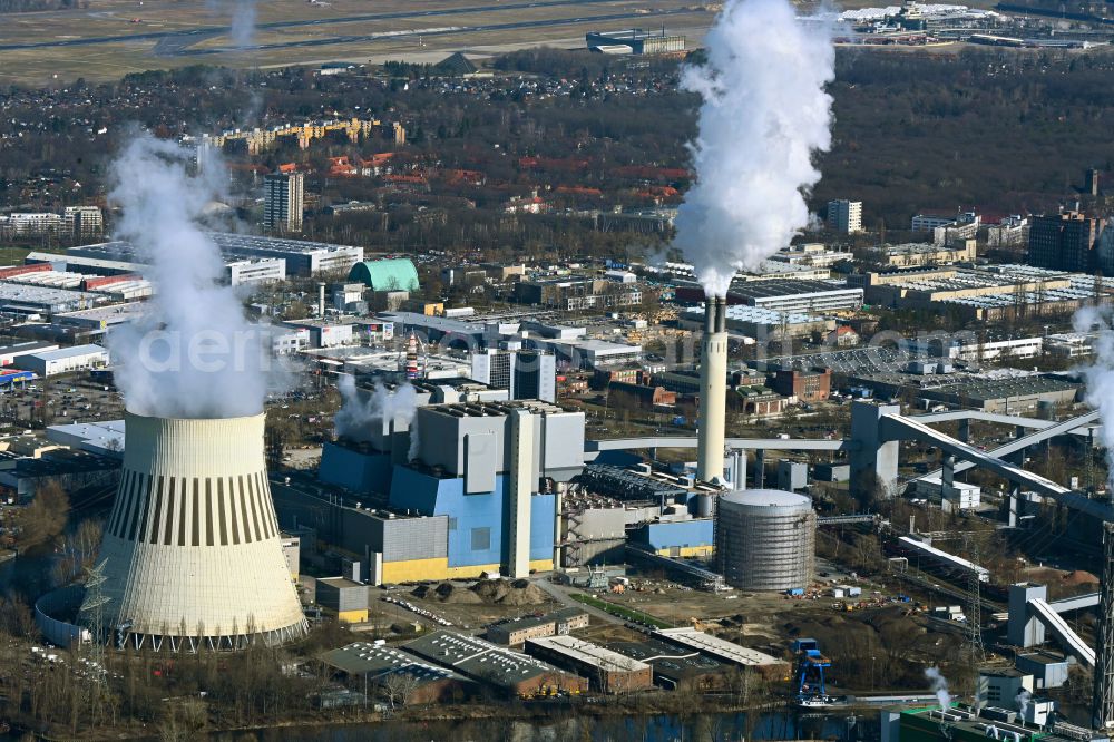 Aerial photograph Berlin - Construction site for the new construction of a retention basin and water storage tank - heat storage tank on the premises of the Reuter West combined heat and power plant in the district of Siemensstadt in the district Siemensstadt in Berlin, Germany
