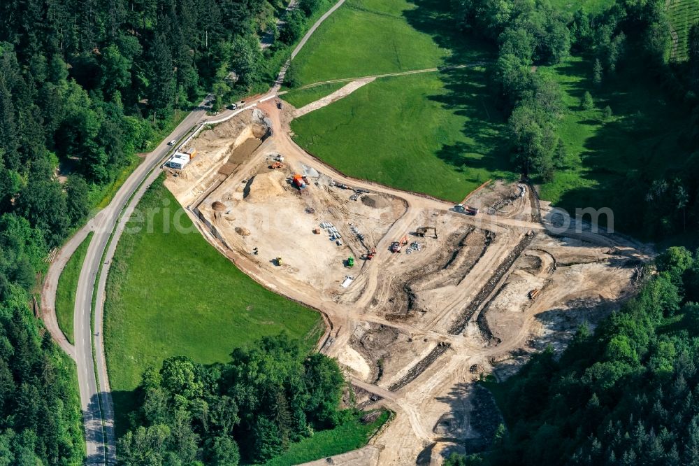 Aerial photograph Horben - Construction site for the new construction of the retention basin and water storage Bohrertal Guenterstal in Horben in the state Baden-Wuerttemberg, Germany