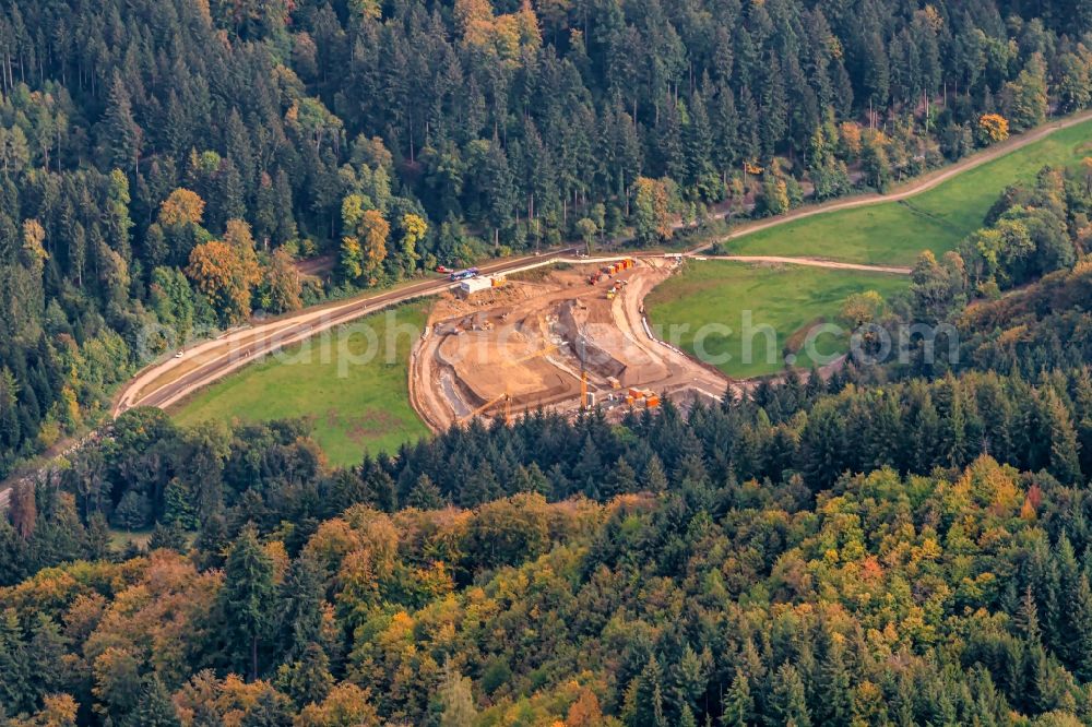 Horben from the bird's eye view: Construction site for the new construction of the retention basin and water storage Bohrertal Guenterstal in Horben in the state Baden-Wuerttemberg, Germany