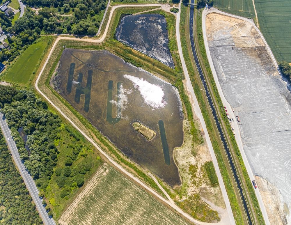 Aerial image Dortmund - Construction site for the new construction of the retention basin and water storage in the district Niedernette in Dortmund in the state North Rhine-Westphalia, Germany