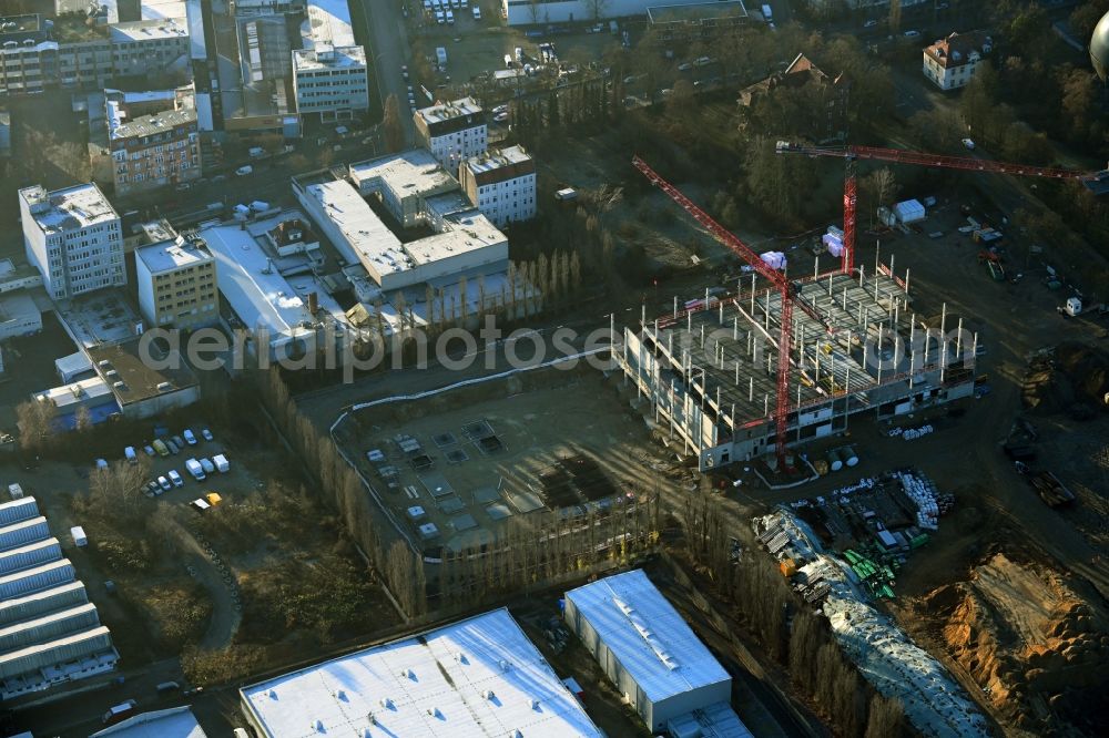 Berlin from the bird's eye view: Construction site of data center building and online data processing hub in Marienpark on Lankwitzer Strasse in the district Mariendorf in Berlin, Germany