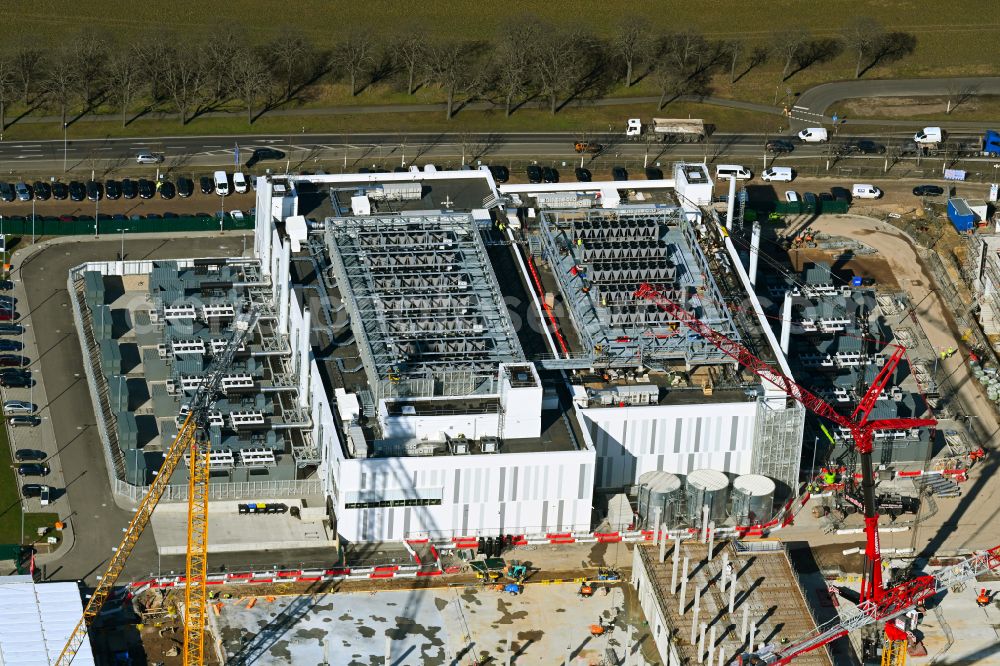 Mittenwalde from above - Construction site of data center building and online data processing hub on street Dahmestrasse in Mittenwalde in the state Brandenburg, Germany