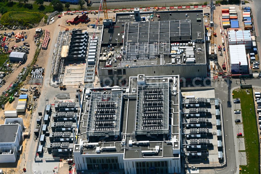 Aerial photograph Mittenwalde - Construction site of data center building and online data processing hub on street Dahmestrasse in Mittenwalde in the state Brandenburg, Germany