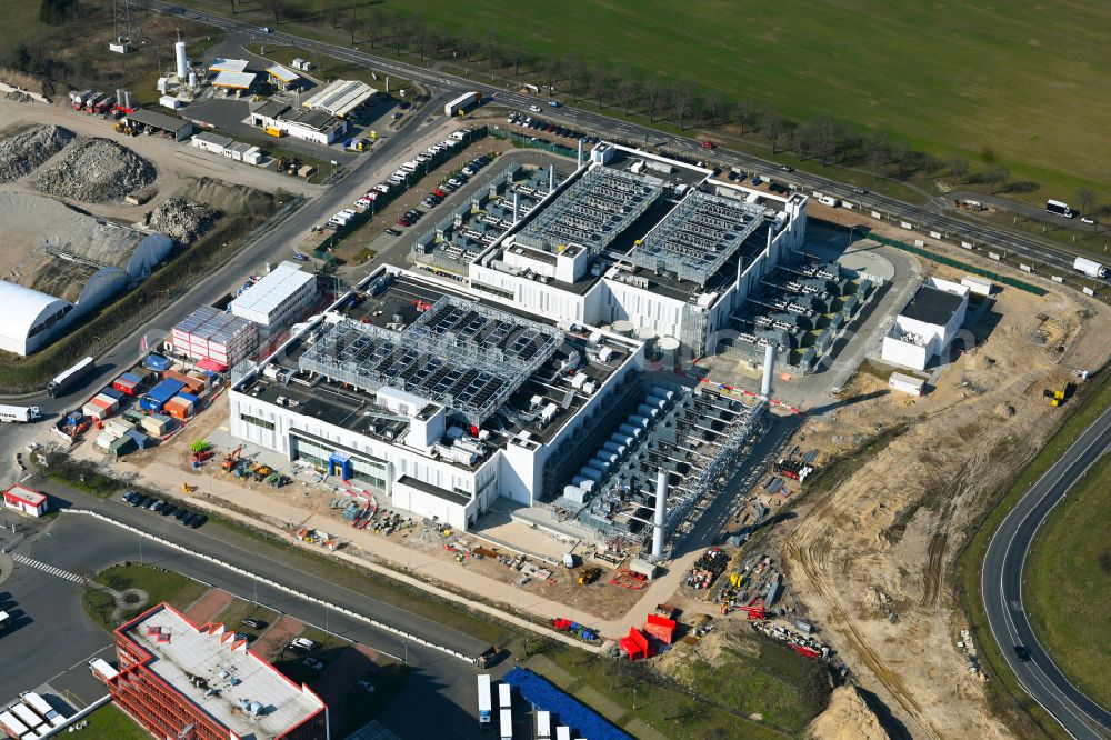 Mittenwalde from above - Construction site of data center building and online data processing hub on street Dahmestrasse in Mittenwalde in the state Brandenburg, Germany