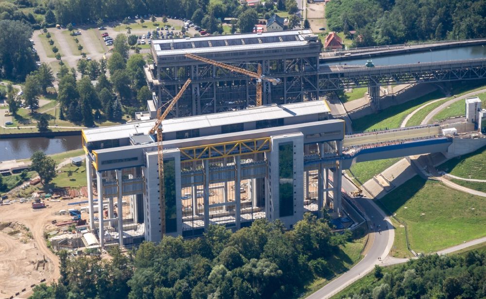 Niederfinow from above - The new building of the boat lift Niederfinow