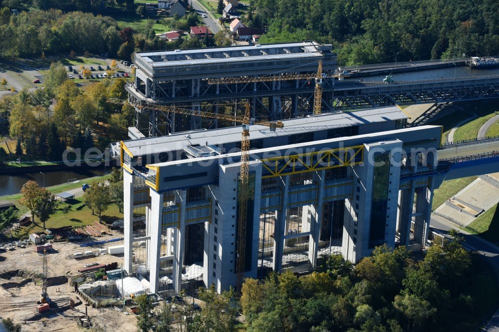 Aerial image Niederfinow - Construction of the Niederfinow ship lift on the Finow Canal in the state of Brandenburg