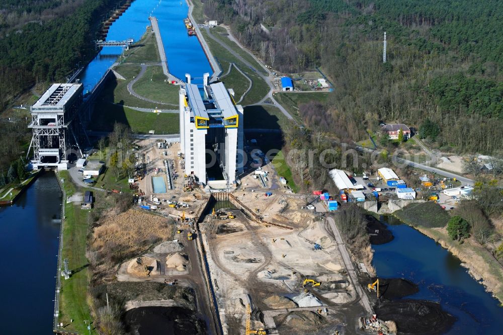 Niederfinow from the bird's eye view: Construction of the Niederfinow ship lift on the Finow Canal in the state of Brandenburg