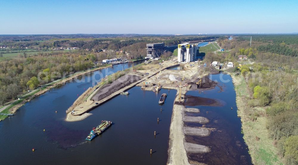 Aerial photograph Niederfinow - Construction of the Niederfinow ship lift on the Finow Canal in the state of Brandenburg